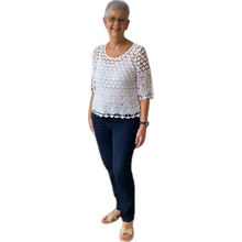 Load image into Gallery viewer, White Diamond crochet top with undervest.
