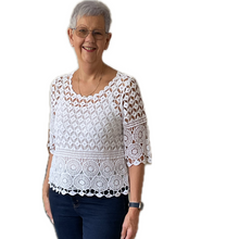 Load image into Gallery viewer, White Diamond crochet top with undervest.
