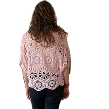 Load image into Gallery viewer, Pink Big Daisy crochet top with undervest.

