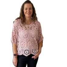 Load image into Gallery viewer, Pink Big Daisy crochet top with undervest.
