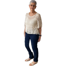 Load image into Gallery viewer, Cream Diamond crochet top with undervest.
