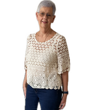 Load image into Gallery viewer, Cream Diamond crochet top with undervest.

