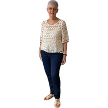 Load image into Gallery viewer, Cream Diamond crochet top with undervest.
