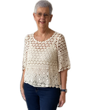 Load image into Gallery viewer, Cream Diamond crochet top with undervest.
