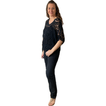 Load image into Gallery viewer, Black Big Daisy crochet top with undervest.
