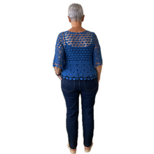 Load image into Gallery viewer, Royal blue Diamond crochet top with undervest.
