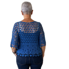 Load image into Gallery viewer, Royal blue Diamond crochet top with undervest.
