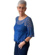 Load image into Gallery viewer, Royal blue Diamond crochet top with undervest.
