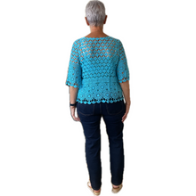 Load image into Gallery viewer, Turquoise blue Diamond crochet top with undervest.
