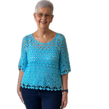 Load image into Gallery viewer, Turquoise blue Diamond crochet top with undervest.
