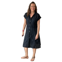 Load image into Gallery viewer, Women&#39;s Black Anglaise Pattern cap sleeve belt dress (A173)
