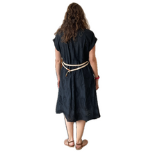 Load image into Gallery viewer, Women&#39;s Black Anglaise Pattern cap sleeve belt dress (A173)
