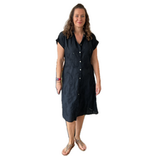 Load image into Gallery viewer, Women&#39;s Black Anglaise Pattern cap sleeve belt dress (A173)
