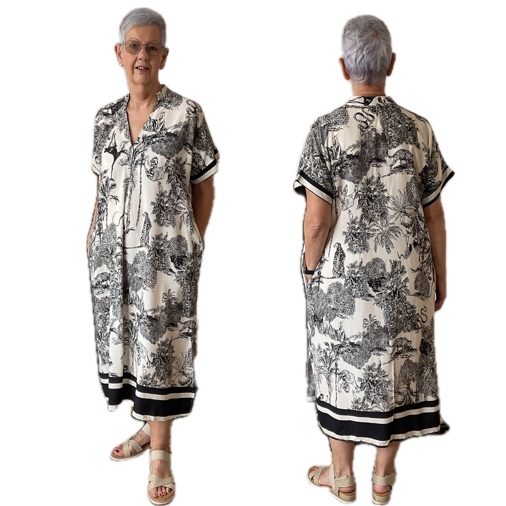 Black animal design floaty dress with pockets (A172)