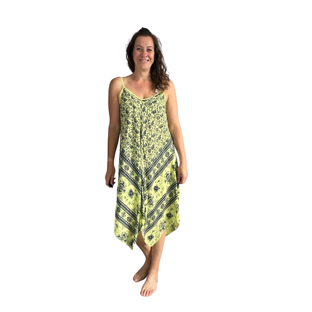 Yellow with Blue Elephant Design Handkerchief Dress AA74