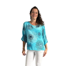 Load image into Gallery viewer, Turquoise Blue firework cotton top for women. (A158)
