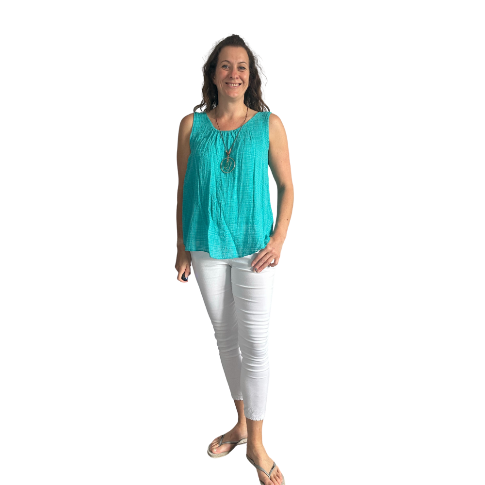 Turquoise Blue Sleeveless layered top for women. (A161)