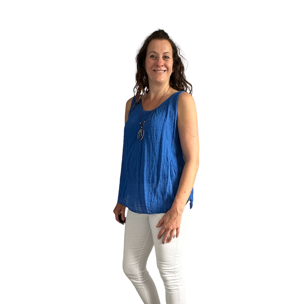 Royal Blue Sleeveless layered top for women. (A161)