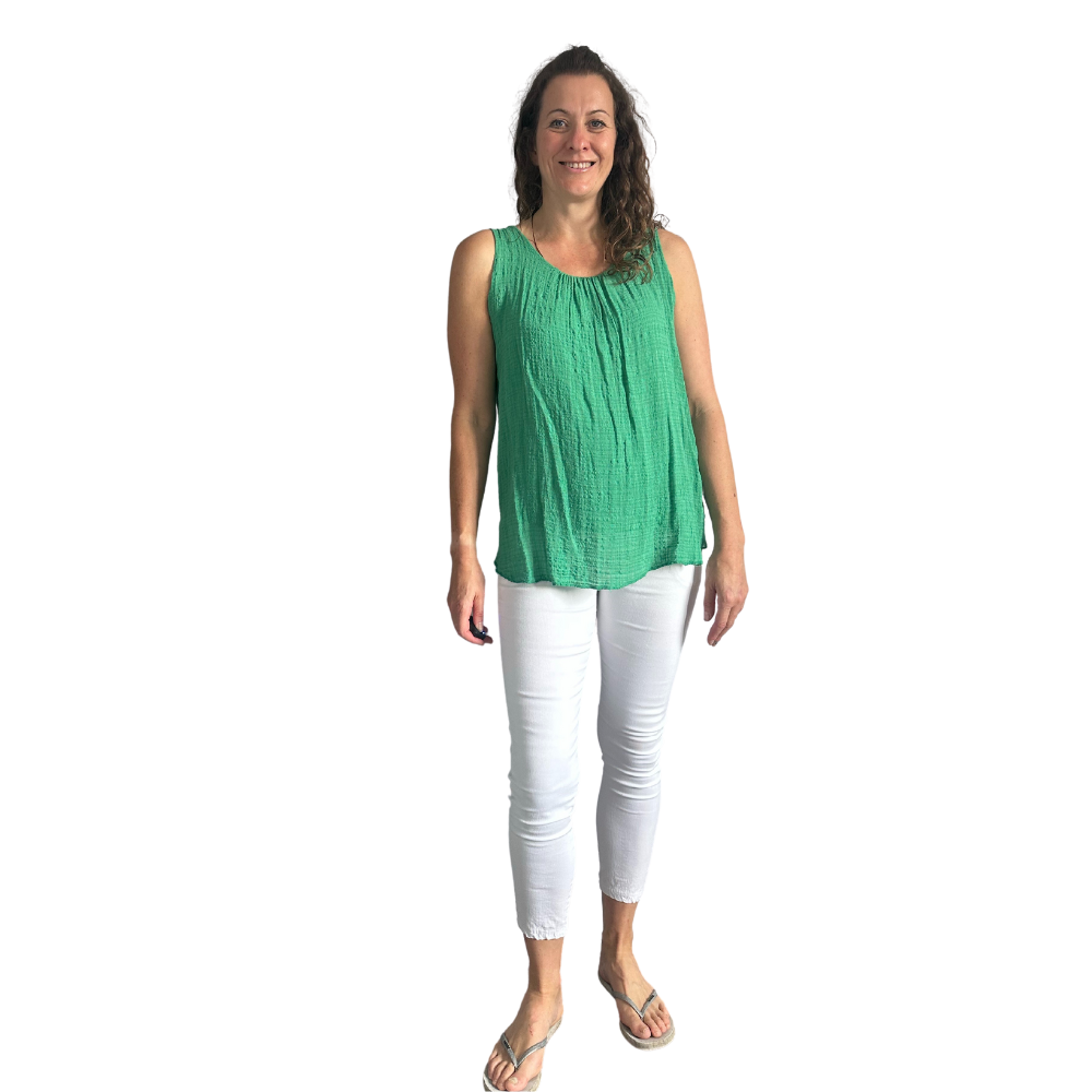 Bright green Sleeveless layered top for women. (A161)