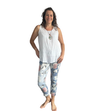 Load image into Gallery viewer, Light Denim rose printed Italian Joggers for casual, everyday wear.
