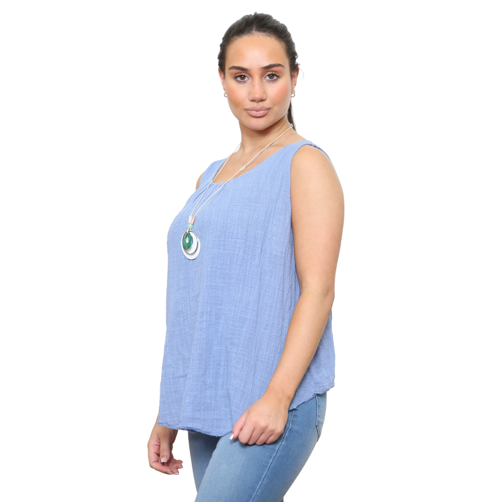 Denim blue Sleeveless layered top for women. (A161)