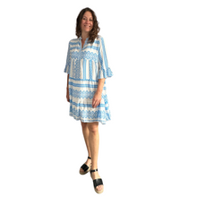 Load image into Gallery viewer, Blue Aztec Print Tiered Dress for women. (A159)
