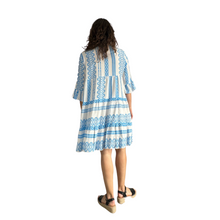 Load image into Gallery viewer, Blue Aztec Print Tiered Dress for women. (A159)
