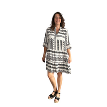 Load image into Gallery viewer, Black Aztec Print Tiered Dress for women. (A159)
