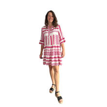 Load image into Gallery viewer, Fuchsia pink Aztec Print Tiered Dress for women. (A159)
