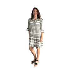 Load image into Gallery viewer, Khaki Green Aztec Print Tiered Dress for women. (A159)
