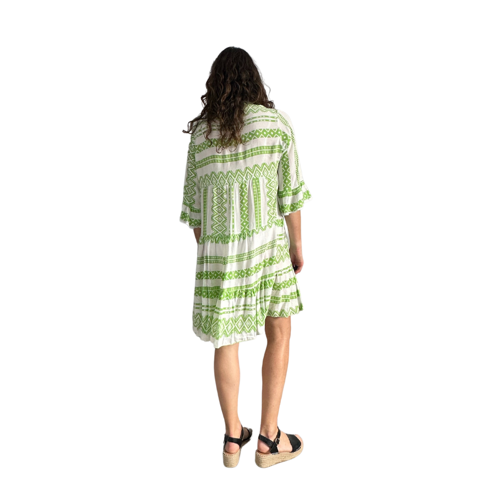 Lime green Aztec Print Tiered Dress for women. Pamper Yourself Now Ltd. Lime green Aztec Print Tiered Dress for women. Pamper Yourself Now Ltd.
