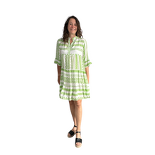 Load image into Gallery viewer, Lime Green Aztec Print Tiered Dress for women. (A159)
