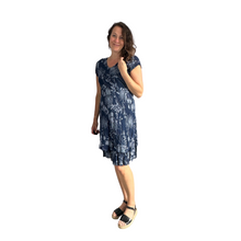Load image into Gallery viewer, Navy Dandelion stretchy dress with cap sleeves for women  (A160)
