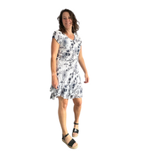 Load image into Gallery viewer, White with Navy Dandelion stretchy dress with cap sleeves for women  (A160)
