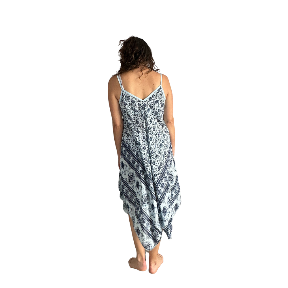 Light blue with Blue Elephant Design Handkerchief Dress AA74