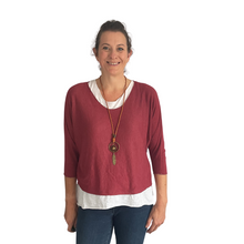 Load image into Gallery viewer, Ladies 2 Piece Layer Plain Top with Necklace with 3/4 Sleeves (A91) - Made in Italy (Raspberry)
