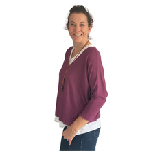 Load image into Gallery viewer, Ladies Plum 2 Piece Layer Plain Top with Necklace with 3/4 Sleeves (A91)
