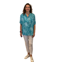 Load image into Gallery viewer, Ladies Teal dandelion print shirt (A127)
