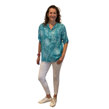 Load image into Gallery viewer, Ladies Teal dandelion print shirt (A127)
