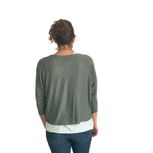 Load image into Gallery viewer, Ladies 2 Piece Layer Plain Top with Necklace with 3/4 Sleeves (A91) - Made in Italy (khaki Green)
