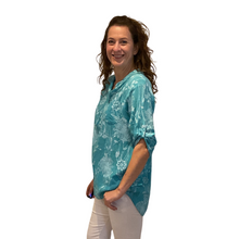 Load image into Gallery viewer, Ladies Teal dandelion print shirt (A127)
