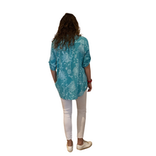 Load image into Gallery viewer, Ladies Teal dandelion print shirt (A127)
