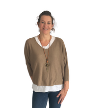 Load image into Gallery viewer, Ladies 2 Piece Layer Plain Top with Necklace with 3/4 Sleeves (A91) - Made in Italy (Camel)
