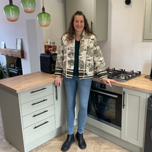 Load image into Gallery viewer, Khaki Green Animal print Colour Padded Jacket – Waist Length | One Size (UK 12–16) | Lightweight Warm Outerwear | Pamper Yourself -A178
