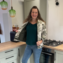 Load image into Gallery viewer, Khaki Green Animal print Colour Padded Jacket – Waist Length | One Size (UK 12–16) | Lightweight Warm Outerwear | Pamper Yourself -A178
