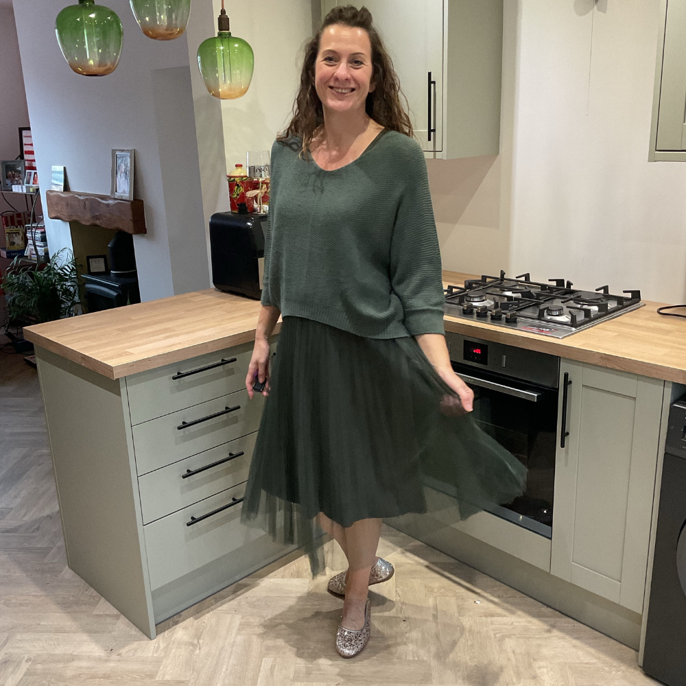 Khaki green Two Piece Dress & Jumper Set – One Size (UK 12–18) | Knit Jumper & Sleeveless Dress | Wear Together or Separately | Pamper Yourself Now A180