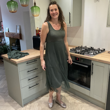 Load image into Gallery viewer, Khaki green Two Piece Dress &amp; Jumper Set – One Size (UK 12–18) | Knit Jumper &amp; Sleeveless Dress | Wear Together or Separately | Pamper Yourself Now A180
