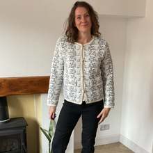 Load image into Gallery viewer, White Tweed Style Pearl Button Jacket  | Waist-Length Elegant Jacket | One Size Fits UK 10–14 | Pamper Yourself now A181
