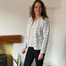 Load image into Gallery viewer, White Tweed Style Pearl Button Jacket  | Waist-Length Elegant Jacket | One Size Fits UK 10–14 | Pamper Yourself now A181
