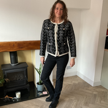 Load image into Gallery viewer, Black Tweed Style Pearl Button Jacket  | Waist-Length Elegant Jacket | One Size Fits UK 10–14 | Pamper Yourself now A181
